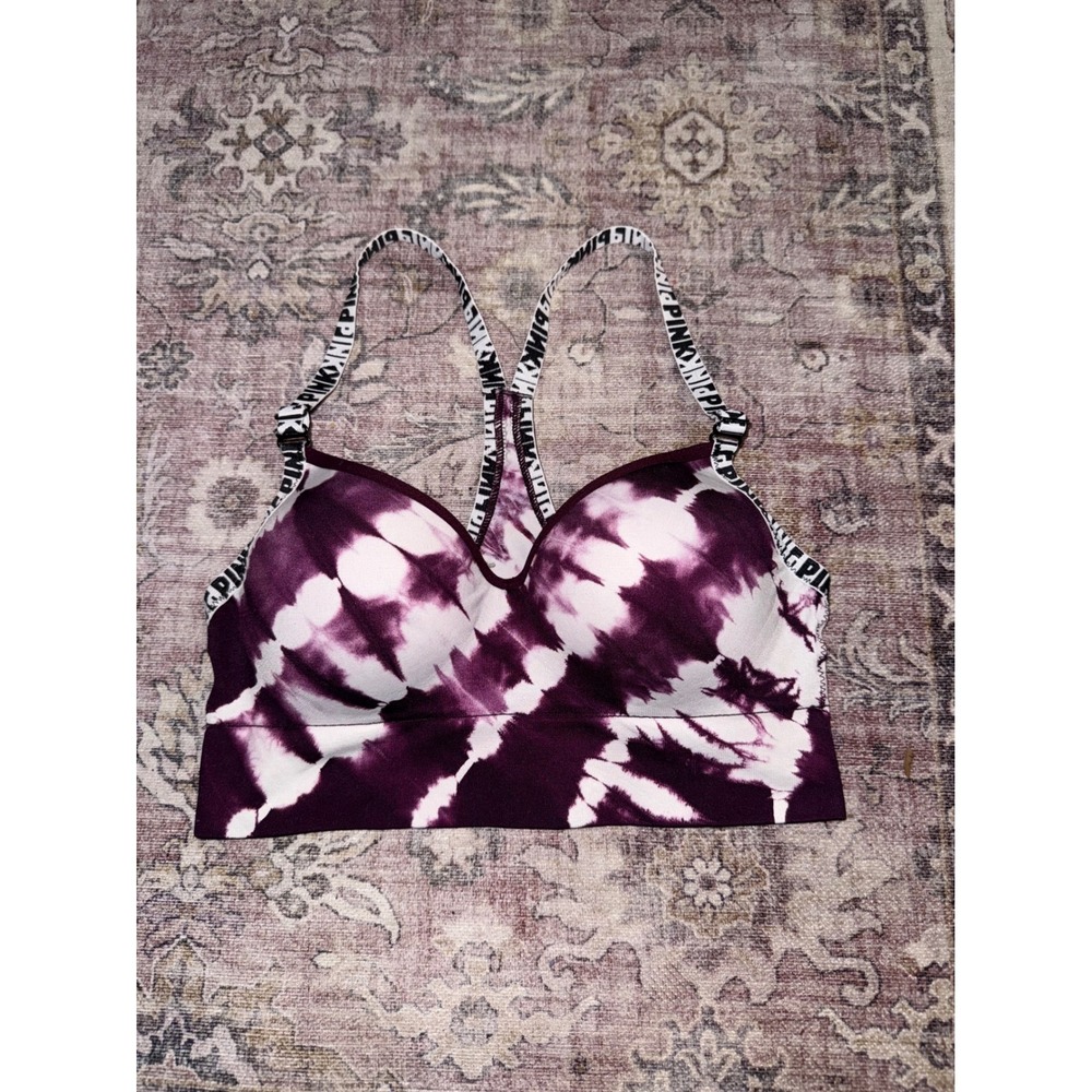Victoria's Secret PINK Wireless Lightly Lined‎ Tie Dye Sports Bra Purple Small